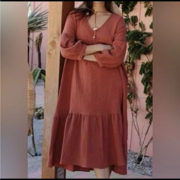 7 for all Mankind Gauzy Burnt Orange Dress Sz XS - Picture 1 of 7